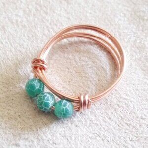 Kelly Green! Slim Dragonvein Agate Beaded Handmade Ring - Sturdy Every Day Wear